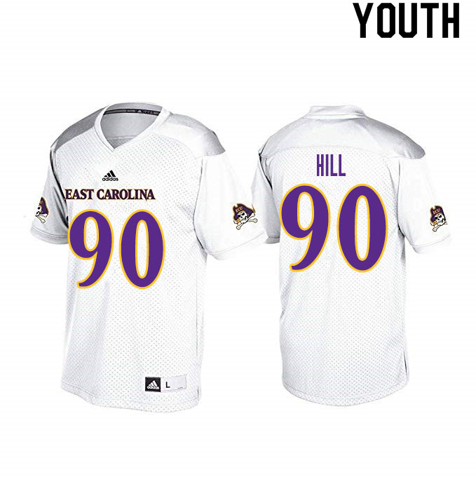 Youth #90 Robert Hill ECU Pirates College Football Jerseys Sale-White - Click Image to Close